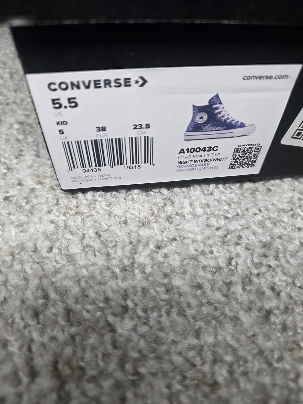 Converse A10043C All Star Glitter Junior Girls Sneakers In Navy Sz 5.5